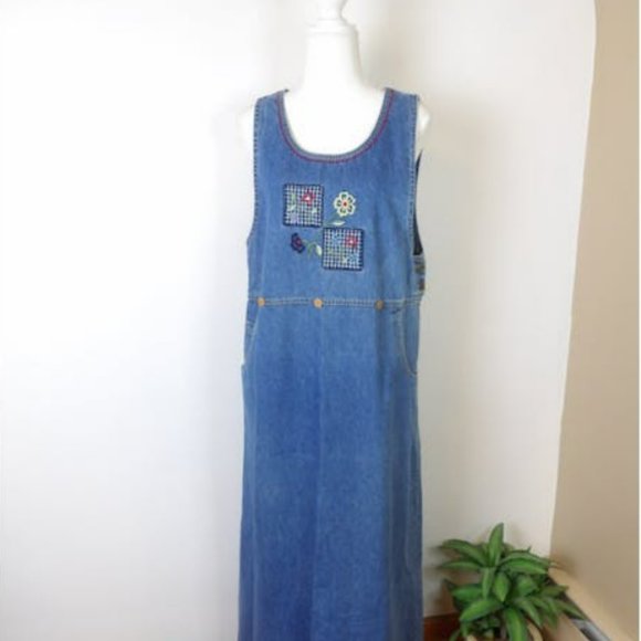 90s Vintage Blue Jean Denim Maxi Jumper / Size 8-10 - Picture 1 of 7